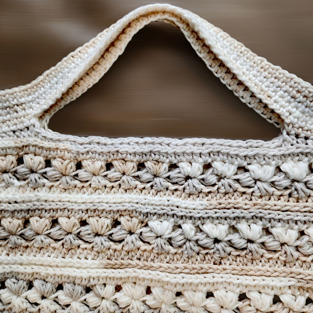 Handmade Shopping Tote Cream and Tan with Intricate Detailing - Picture 6 of 11